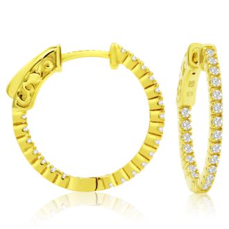 1/2 Carat Crystal Hoop Earrings In 14K Yellow Gold Over Sterling Silver, 3/4 Inch