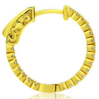 1/2 Carat Crystal Hoop Earrings In 14K Yellow Gold Over Sterling Silver, 3/4 Inch