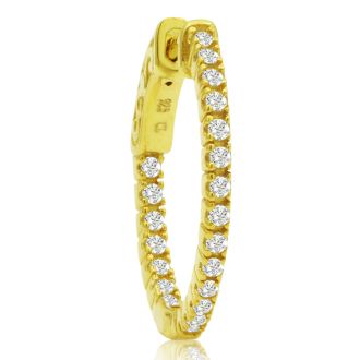 1/2 Carat Crystal Hoop Earrings In 14K Yellow Gold Over Sterling Silver, 3/4 Inch