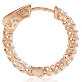 1/2 Carat Crystal Hoop Earrings In 14K Rose Gold Over Sterling Silver, 3/4 Inch