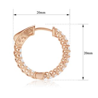 1/2 Carat Crystal Hoop Earrings In 14K Rose Gold Over Sterling Silver, 3/4 Inch