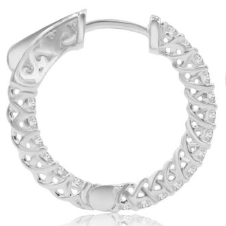 3/4 Carat Crystal Hoop Earrings In Sterling Silver, 3/4 Inch