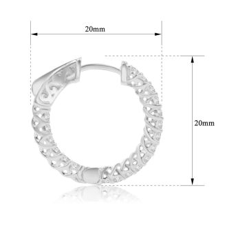 3/4 Carat Crystal Hoop Earrings In Sterling Silver, 3/4 Inch