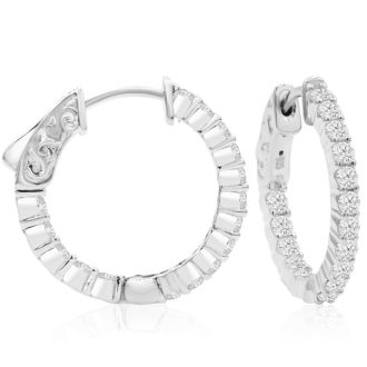 1 Carat Crystal Hoop Earrings In Sterling Silver, 3/4 Inch