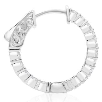 1 Carat Crystal Hoop Earrings In Sterling Silver, 3/4 Inch