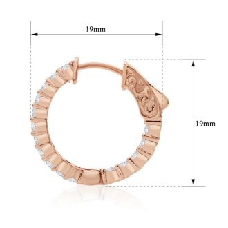 1 Carat Crystal Hoop Earrings In 14K Rose Gold Over Sterling Silver, 3/4 Inch