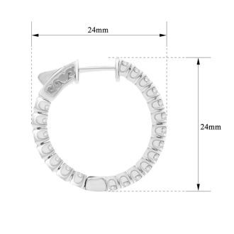 1 1/2 Carat Crystal Hoop Earrings In Sterling Silver, 1 Inch