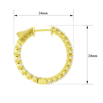 1 1/2 Carat Crystal Hoop Earrings In 14K Yellow Gold Over Sterling Silver, 1 Inch