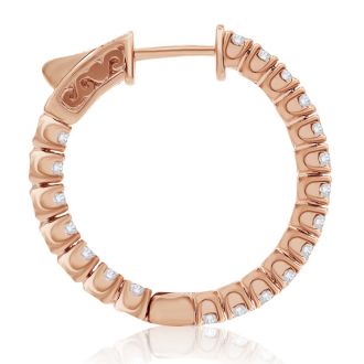 1 1/2 Carat Crystal Hoop Earrings In 14K Rose Gold Over Sterling Silver, 1 Inch