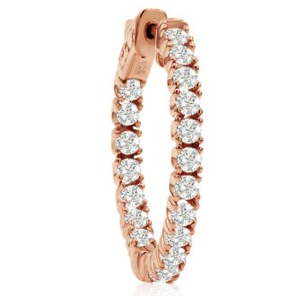 1 1/2 Carat Crystal Hoop Earrings In 14K Rose Gold Over Sterling Silver, 1 Inch
