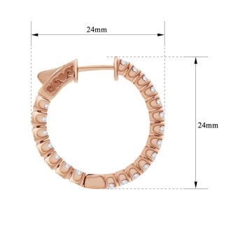 1 1/2 Carat Crystal Hoop Earrings In 14K Rose Gold Over Sterling Silver, 1 Inch