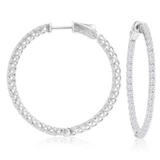 2 Carat Crystal Hoop Earrings In Sterling Silver, 1 1/2 Inches