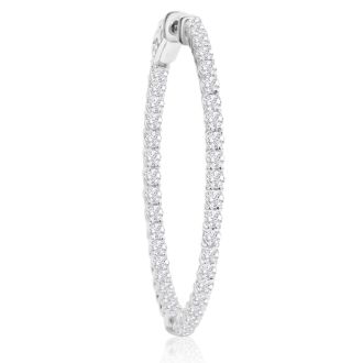 2 Carat Crystal Hoop Earrings In Sterling Silver, 1 1/2 Inches