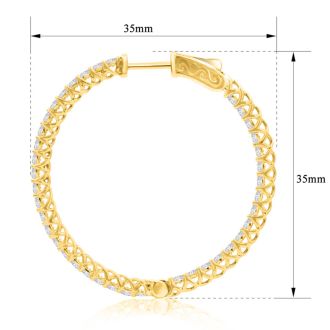 2 Carat Crystal Hoop Earrings In 14K Yellow Gold Over Sterling Silver, 1 1/2 Inches