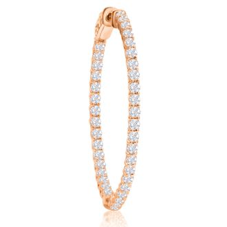 2 Carat Crystal Hoop Earrings In 14K Rose Gold Over Sterling Silver, 1 1/2 Inches
