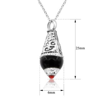 VintageTibetan Black Onyx and Coral Teardrop Necklace With Free Chain, 18 Inches