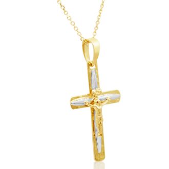 Cross Necklace 14 Karat Yellow Gold Jesus Christ Cross Necklace With Free 18 Inch Chain Superjeweler