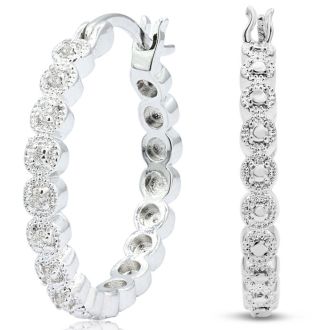 1/4 Carat Diamond Halo Look Hoop Earrings, 3/4 Inch.  So Beautiful And Brand New!