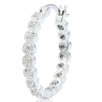 1/4 Carat Diamond Halo Look Hoop Earrings, 3/4 Inch.  So Beautiful And Brand New!