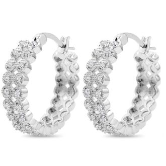 1/2 Carat Double Row Diamond Hoop Earrings, 3/4 Inch, Beautiful, Classic, Shiny!