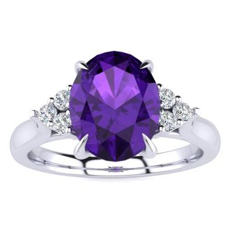 1 1/2 Carat Oval Shape Amethyst and Diamond Ring In 14K White Gold