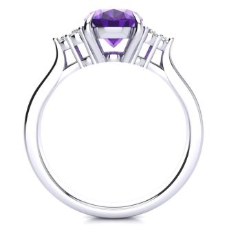 1 1/2 Carat Oval Shape Amethyst and Diamond Ring In 14K White Gold