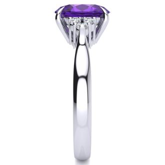 1 1/2 Carat Oval Shape Amethyst and Diamond Ring In 14K White Gold