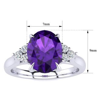 1 1/2 Carat Oval Shape Amethyst and Diamond Ring In 14K White Gold