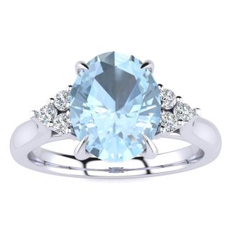 Aquamarine Ring: Aquamarine Jewelry: 1 3/4 Carat Oval Shape Aquamarine and Diamond Ring In 14K White Gold