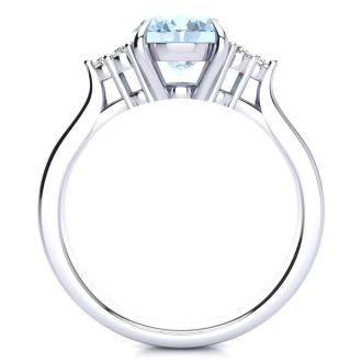Aquamarine Ring: Aquamarine Jewelry: 1 3/4 Carat Oval Shape Aquamarine and Diamond Ring In 14K White Gold