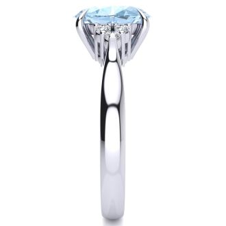 Aquamarine Ring: Aquamarine Jewelry: 1 3/4 Carat Oval Shape Aquamarine and Diamond Ring In 14K White Gold