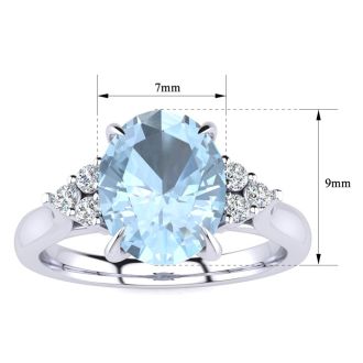 Aquamarine Ring: Aquamarine Jewelry: 1 3/4 Carat Oval Shape Aquamarine and Diamond Ring In 14K White Gold