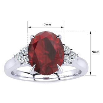 Garnet Ring: Garnet Jewelry: 2 Carat Oval Shape Garnet and Diamond Ring In 14K White Gold