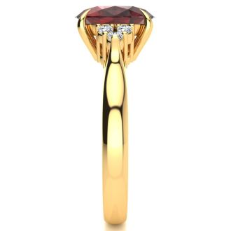 Garnet Ring: Garnet Jewelry: 2 Carat Oval Shape Garnet and Diamond Ring In 14K Yellow Gold