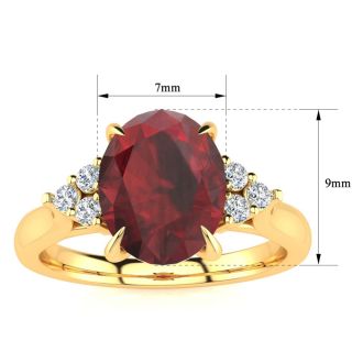 Garnet Ring: Garnet Jewelry: 2 Carat Oval Shape Garnet and Diamond Ring In 14K Yellow Gold