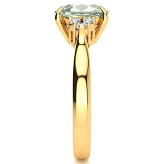 1 1/2 Carat Oval Shape Green Amethyst and Diamond Ring In 14K Yellow Gold