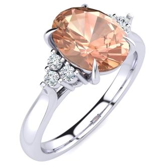 1-3/4 Carat Oval Shape Morganite and Diamond Ring In 14K White Gold