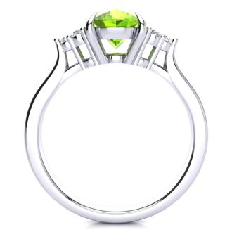 2 Carat Oval Shape Peridot and Diamond Ring In 14K White Gold