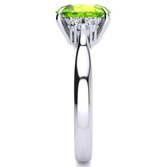 2 Carat Oval Shape Peridot and Diamond Ring In 14K White Gold