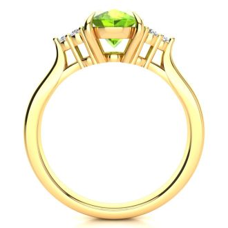 2 Carat Oval Shape Peridot and Diamond Ring In 14K Yellow Gold
