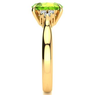 2 Carat Oval Shape Peridot and Diamond Ring In 14K Yellow Gold