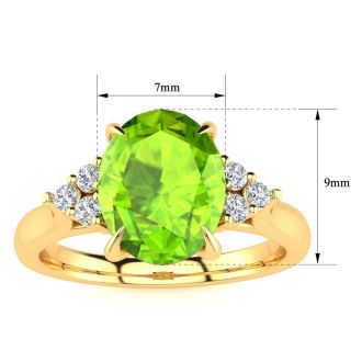 2 Carat Oval Shape Peridot and Diamond Ring In 14K Yellow Gold
