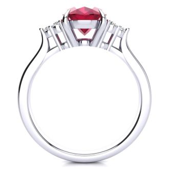 3 Carat Oval Shape Ruby and Diamond Ring In 14K White Gold