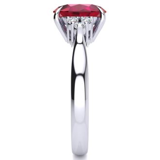 3 Carat Oval Shape Ruby and Diamond Ring In 14K White Gold