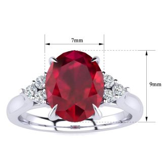 3 Carat Oval Shape Ruby and Diamond Ring In 14K White Gold