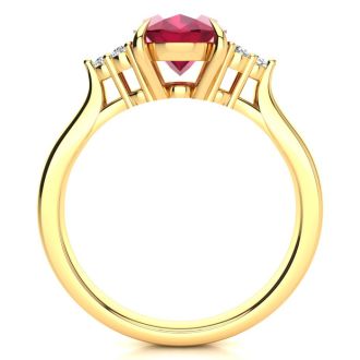 3 Carat Oval Shape Ruby and Diamond Ring In 14K Yellow Gold