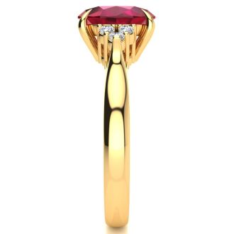 3 Carat Oval Shape Ruby and Diamond Ring In 14K Yellow Gold