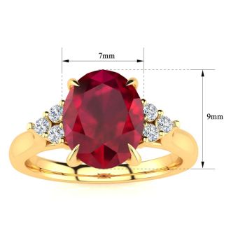 3 Carat Oval Shape Ruby and Diamond Ring In 14K Yellow Gold