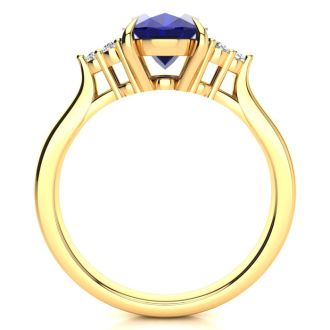 3 Carat Oval Shape Sapphire and Diamond Ring In 14K Yellow Gold