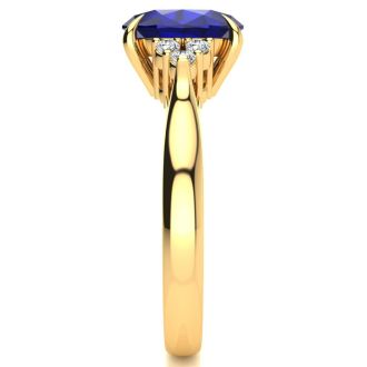3 Carat Oval Shape Sapphire and Diamond Ring In 14K Yellow Gold